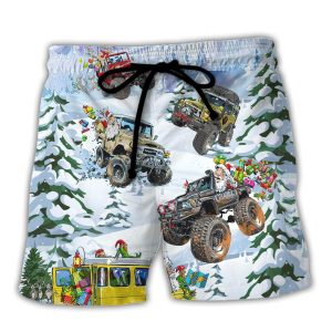Christmas Santa Riding Monster Jeep Trendy KLA Hawaiian Beach Shorts