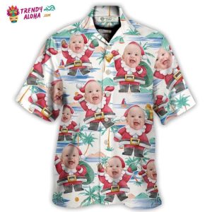 Christmas Santa Summer Beach Custom Photo Hawaiian Shirt – Trendy KLA