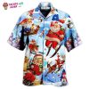 Christmas Skiing Santa Claus In Blue Hawaiian Shirt – Trendy KLA