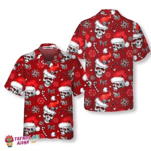 Christmas Skulls With Candy Canes Red Version Christmas Hawaiian Shirt, Skull Christmas Hawaiian Shirt For Men