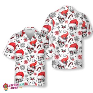 Christmas Skulls With Candy Canes White Version Christmas Hawaiian Shirt, Skull Christmas Hawaiian Shirt For Men