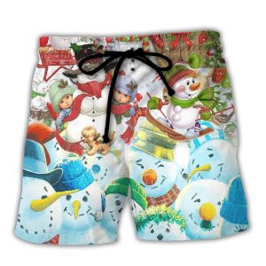 Christmas Snowman Happy Farm Holiday Christmas Trendy KLA Hawaiian Beach Shorts