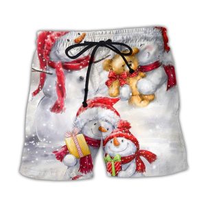 Christmas Snowman In Love So Happy Xmas Painting Style Trendy KLA Hawaiian Beach Shorts