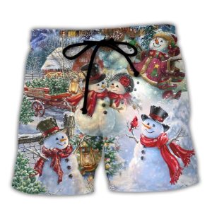 Christmas Snowman Lover Happy Couple Snowman Trendy KLA Hawaiian Beach Shorts