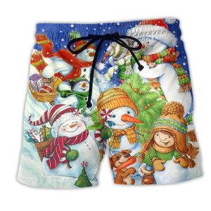 Christmas Snowman Merry Christmas Night Trendy KLA Hawaiian Beach Shorts