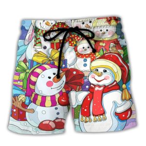 Christmas Snowman Merry Xmas And Happy New Year Art Style Trendy KLA Hawaiian Beach Shorts