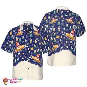 Christmas Snowman Surfing Hawaiian Shirt, Christmas Shirts Short Sleeve Button Down Shirt For Men And Women