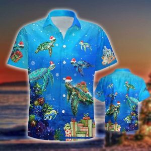 Christmas Themed Turtle Design on Hawaiian Shirt