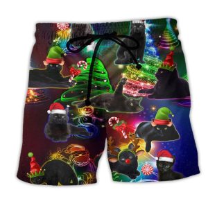 Christmas Tree Black Cat Stunning Trendy KLA Hawaiian Beach Shorts