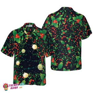 Christmas Tree Pattern Hawaiian Shirt, Christmas Shirts Short Sleeve Button Down Shirt For Men And Women