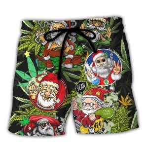 Christmas Weed Smoking Santa Hippie Trendy KLA Hawaiian Beach Shorts
