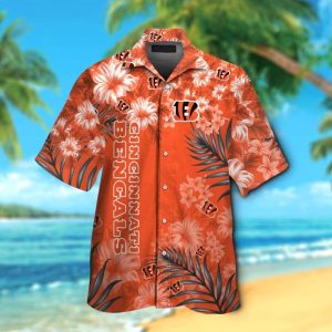 Cincinnati Bengals Short Sleeve Button Up Tropical Hawaiian Shirt