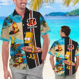Cincinnati Bengals Simpsons Name Personalized Short Sleeve Button Up Tropical Hawaiian Shirt