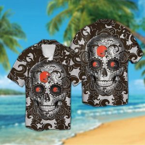 Cleveland Browns Sugarskull Short Sleeve Button Up Tropical Hawaiian Shirt