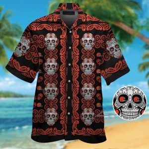 Cleveland Brownsskull Short Sleeve Button Up Tropical Hawaiian Shirt VER02