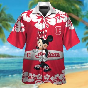 Cleveland Indians Minnie Mouse Short Sleeve Button Up Tropical Hawaiian Shirt