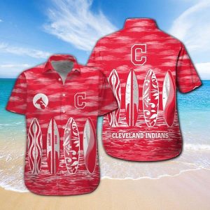 Cleveland Indians Short Sleeve Button Up Tropical Hawaiian Shirt VER01