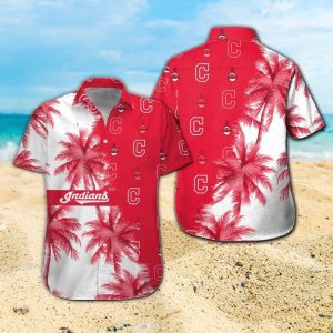 Cleveland Indians Short Sleeve Button Up Tropical Hawaiian Shirt VER02