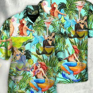 Cocktail And Mermaid Fantasy Beautiful Tropical, Gift For Summer, Gifts For Bachelor Party, Hawaiian Set Gift, KLA Shirt, Gift For Family.