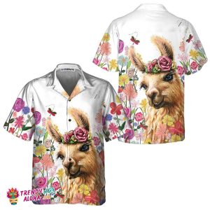 Colorful Flower With Alpaca Hawaiian Shirt, Floral Alpaca Shirt, Funny Alpaca Print Shirt For Men & Women