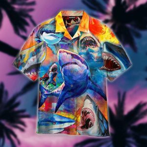 Colorful Sharks Just Wanna Have Fun Trendy Hawaiian Shirt