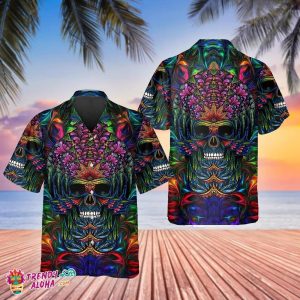 Colorful Skull Art Summer Beach Short Sleeve Hawaiian Bachelor Top