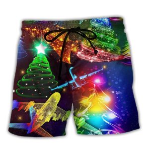 Combat Aircraft Christmas Merry Everything Happy Always Trendy KLA Hawaiian Beach Shorts