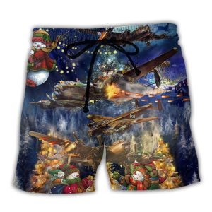 Combat Aircrafts Merry Christmas Awesome Trendy KLA Hawaiian Beach Shorts