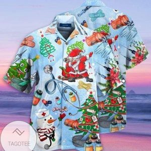 Comical Nurse Joyfully Spreading Cheer on Vibrant Hawaiian Shirt