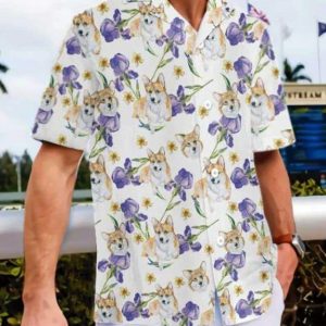 Corgi And Flowers Trendy Hawaiian Shirt, Beach Party Matching Shirt For Men/Women, Hawaiian Set Gift, Funny Trendy Hawaiian Shirt.
