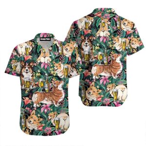 Corgi Dog Drink Beer Trendy Hawaiian Shirt