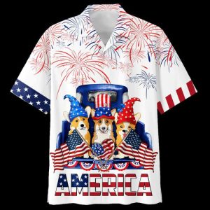 Corgi Trendy Hawaiian Shirt Full Print Independence Day, Funny Dog America On Hawaii KLA Shirts For Dog Lovers