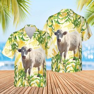 Corn Farm Charolais 3D Trendy Hawaiian Shirt, Cow Trendy Hawaiian Shirt, Summer Gifts For Men And Women