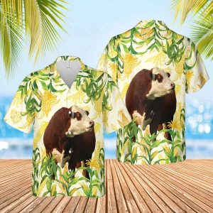 Corn Farm Hereford 3D Trendy Hawaiian Shirt, Cow Trendy Hawaiian Shirt, Summer Gifts For Men And Women