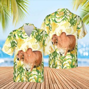 Corn Farm Red Brahman 3D Trendy Hawaiian Shirt, Cow Trendy Hawaiian Shirt, Summer Gifts For Men And Women