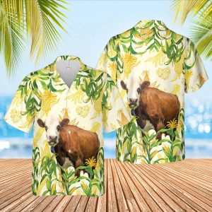 Corn Farm Simmental 3D Trendy Hawaiian Shirt, Cow Trendy Hawaiian Shirt, Summer Gifts For Men And Women