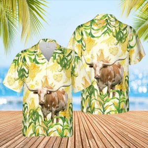 Corn Farm Texas Longhorn 3D Trendy Hawaiian Shirt, Cow Trendy Hawaiian Shirt, Summer Gifts For Men And Women