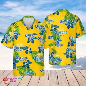 Corona Hawaiian Hibiscus Flower Pattern,Tropical Beach Shirt, Hawaiian Flower Shirt, Hawaiian Beer Shirt
