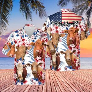 Cow American Flag All Over Printed 3D Trendy Hawaiian Shirt
