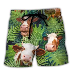 Cow Face Troll Funny Lover Cattle Tropical Style Trendy KLA Hawaiian Beach Shorts