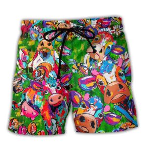 Cow Flower Funny In Farm Trendy KLA Hawaiian Beach Shorts