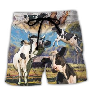Cow Funny Dancing In The Australian Landscape Lover Cattle Art Style Trendy KLA Hawaiian Beach Shorts