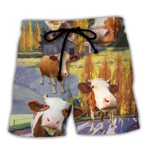 Cow Funny In The Australian Landscape Lover Cattle Art Style Trendy KLA Hawaiian Beach Shorts