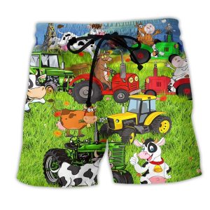 Cow Happy Everyday With Life Trendy KLA Hawaiian Beach Shorts