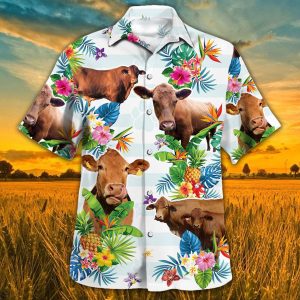 Cow Hawaiian Theme Plants Pineapple All Over Printed 3D Hawaiian Shirt