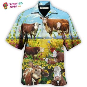 Cow Hereford Cow Landscape Style Hawaiian Shirt – Trendy KLA