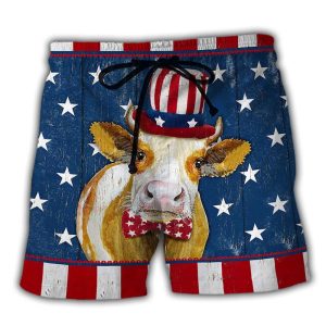 Cow Independence Day Funny Trendy KLA Hawaiian Beach Shorts