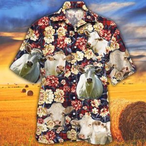 Cow Trendy Hawaiian Shirt, Charolais Trendy Hawaiian Shirt, Summer Trendy Hawaiian Shirt, Animal Shirt