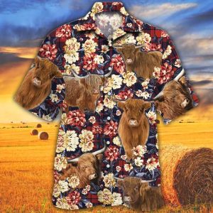 Cow Trendy Hawaiian Shirt For Men, Highland Cattle Red Plaid Pattern Trendy Hawaiian Shirt, Summer Trendy Hawaiian Shirt, Animal Shirt