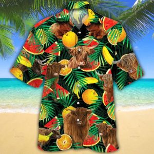 Cow Trendy Hawaiian Shirt – Highland Cattle Lovers Tropical Fruits Trendy Hawaiian Shirt – KLA Shirt For Cow Lovers